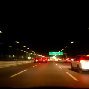 Highway with blurred lights representing high-speed pursuit.