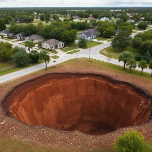 Neighborhood in Central Florida with visible sinkholes