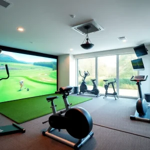 Modern home gym with golf simulator