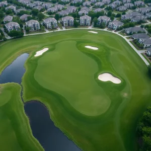 Aerial view of Eagle Creek Golf Course with surrounding residential areas in Orlando.