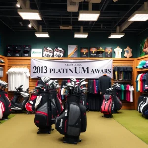 Golf retail shop displaying award-winning merchandise for 2025 Platinum Awards.