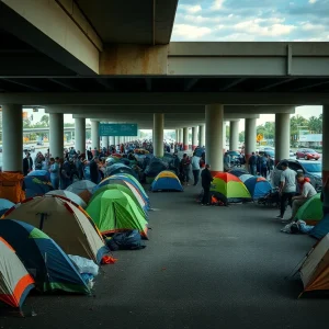 Homeless encampments under a highway overpass in Central Florida