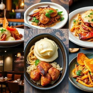 Collection of dishes and restaurant settings from Orlando's new eateries in 2024