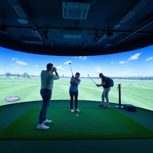 Indoor golfing experience at Platform Golf with advanced technology