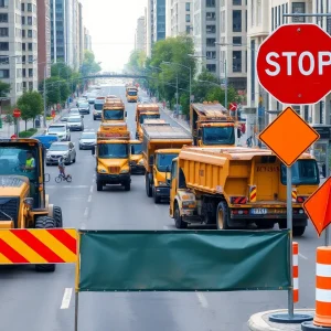 Heavy equipment and construction workers on Summerlin Avenue