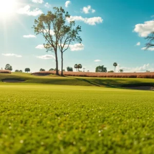 A stunning view of a golf course at Trump National Doral with lush greens.