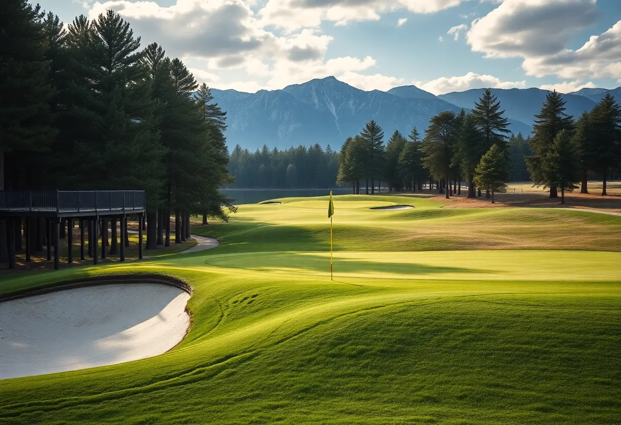 A stunning close-up of a golf course showcasing its beautiful landscape.