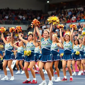 Cheerleaders and dancers showcasing their skills at the 2025 UCA & UDA College Nationals