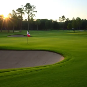 Close up of a beautiful golf course in winter with snow