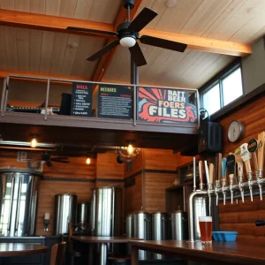 Interior of Broken Strings Brewery with craft beer taps