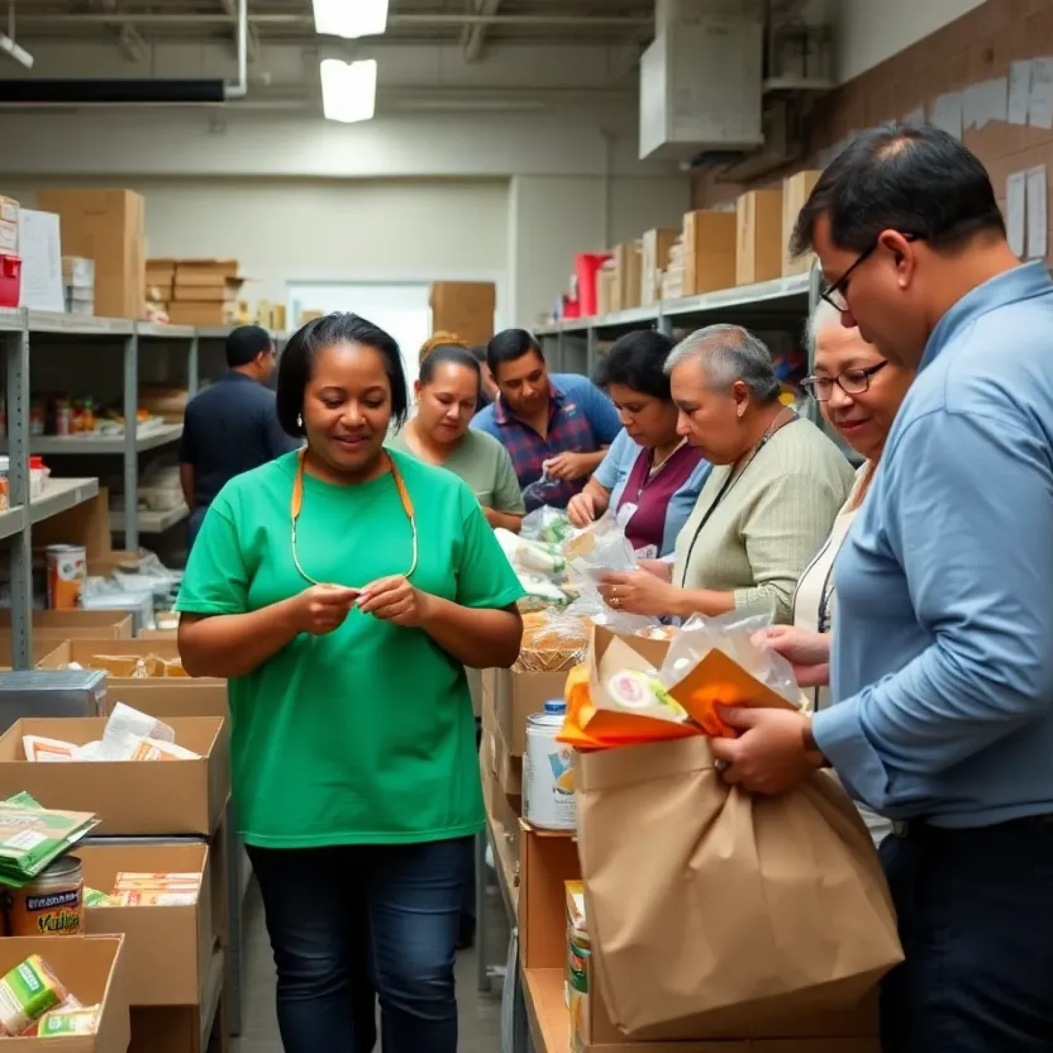 Volunteers at a food pantry in College Park after a truck crash