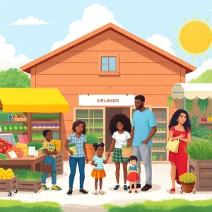 Residents of Orlando shopping for groceries in a community store