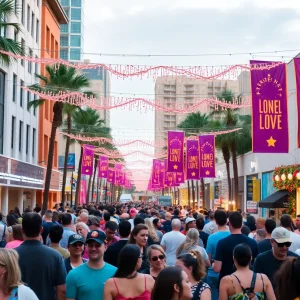 Crowd enjoying a festival in downtown Orlando.