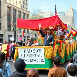 Community members celebrating Dr. Martin Luther King Jr. with a parade