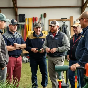 Equipment managers collaborating at a golf symposium