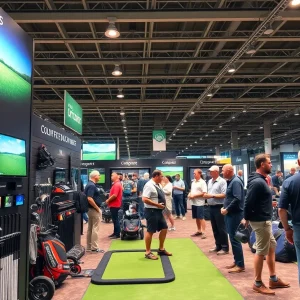 Attendees exploring new golf technologies at the PGA Merchandise Show.