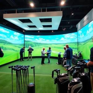 A booth featuring golf technology at the PGA Show