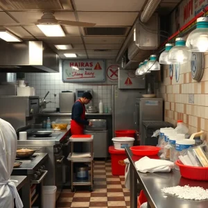 Unsafe restaurant kitchen with health violations