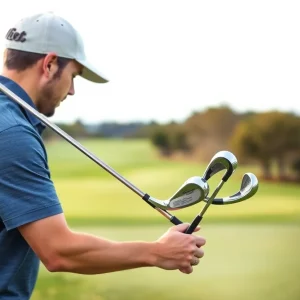 Golf club setup with 3D-printed irons on a golf course