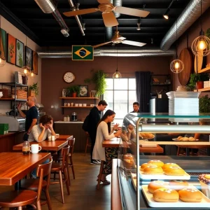 Interior of Kitanda Coffee and Acai with customers enjoying coffee and acai bowls