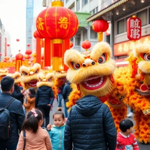 Vibrant festival scene capturing Lunar New Year celebrations in Orlando.