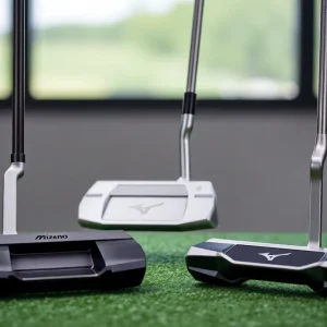 A collection of Mizuno M.Craft X putters on a golf course