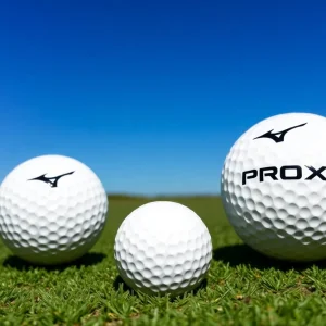 Mizuno Pro S and Pro X golf balls displayed on a golf course