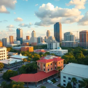 Cityscape of Orlando depicting various sectors contributing to a stable economy.