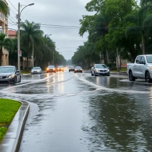 Flooded streets in Orlando due to heavy rain