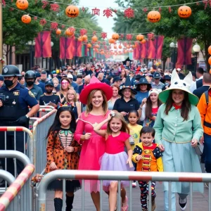 Families celebrating Halloween in Orlando with safety measures in place