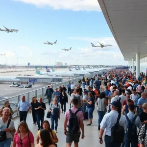 Travelers at Orlando International Airport after reopening