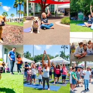 A collage showcasing various upcoming events in Orlando including dogs and yoga.