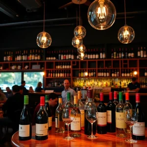 Scene of a wine bar in Orlando with patrons enjoying wine