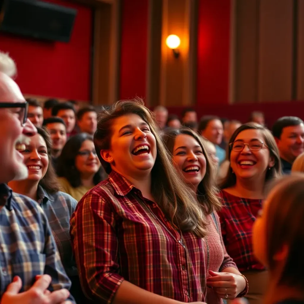 Audience enjoying an interactive comedy show at a theater