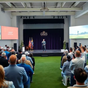 Award presentation at PGA Show 2025 featuring cheers and awards.