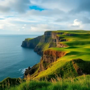 A beautiful golf course in Ireland with lush greens and hills