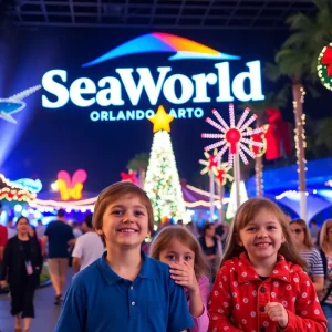 Families with young children celebrating at SeaWorld Orlando