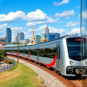 Concept of the Sunshine Corridor train traveling towards Orlando attractions