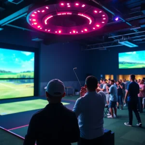 Futuristic golf venue during TGL Golf League match