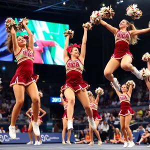 UCF Cheerleaders showcasing their skills at the 2025 UCA College Cheerleading Nationals.