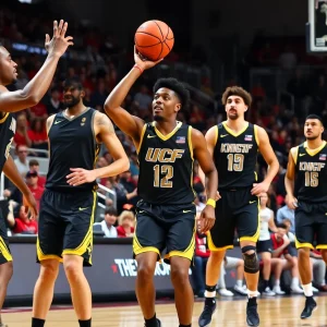 UCF Knights players celebrating during a basketball game