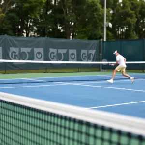 Players competing in a tennis match during UCF men's tennis season opener