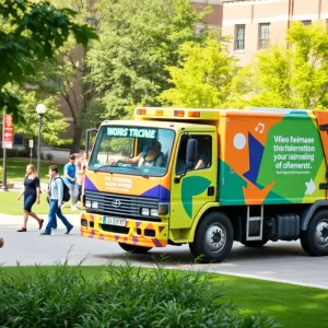 Custom-wrapped Waste Pro truck at UCF campus