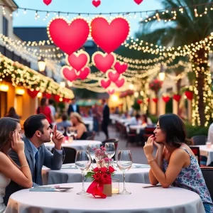 Couples enjoying a romantic evening at Disney Springs for Valentine's Day.