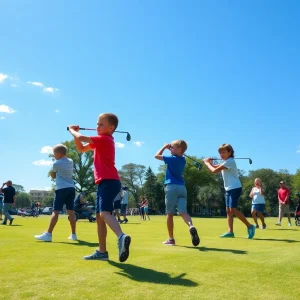 Young golfers practicing at Oak Brook Golf Club