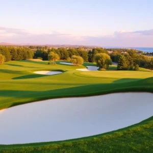 Close up of a beautiful golf course with well-maintained greens