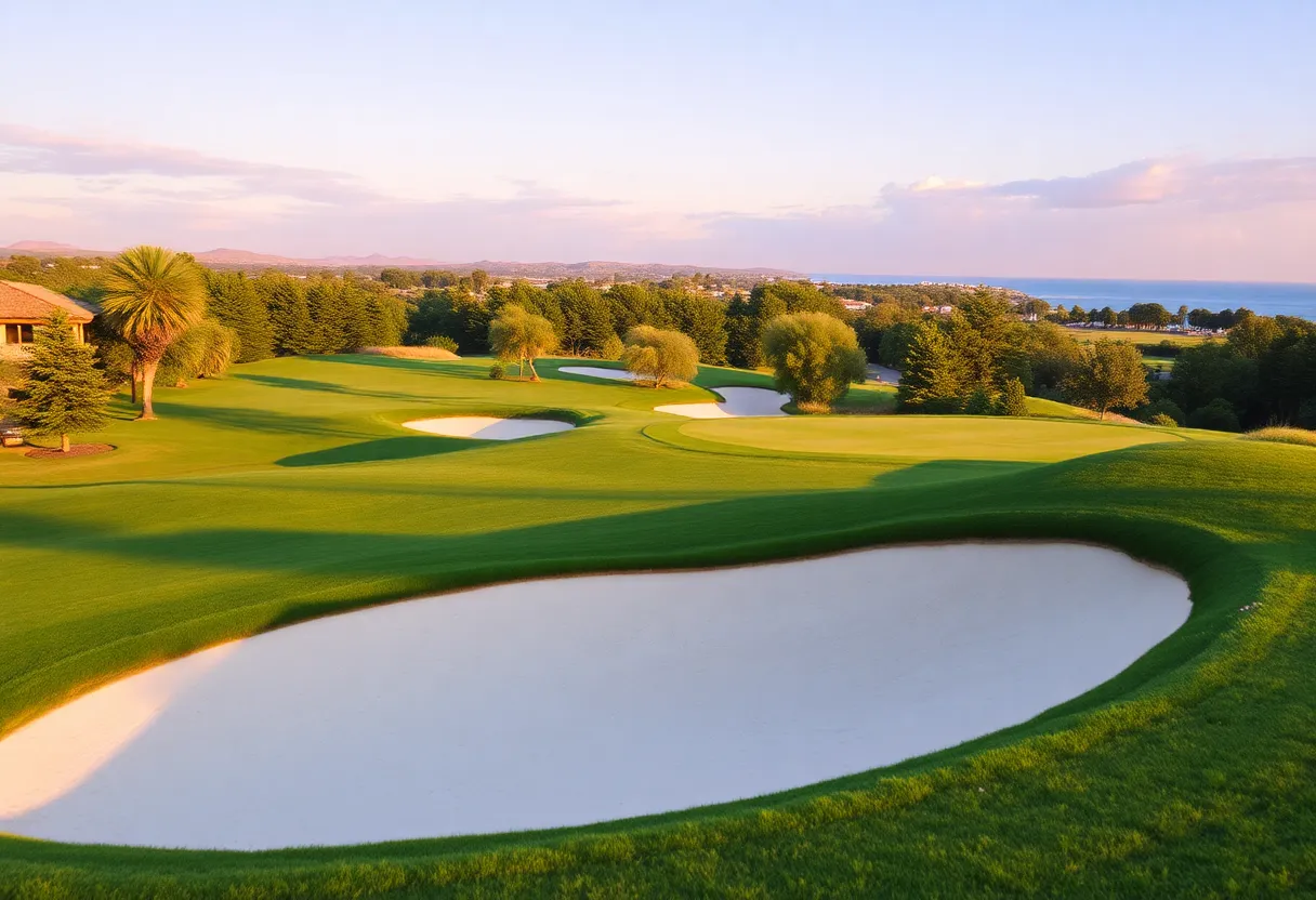 Close up of a beautiful golf course with well-maintained greens