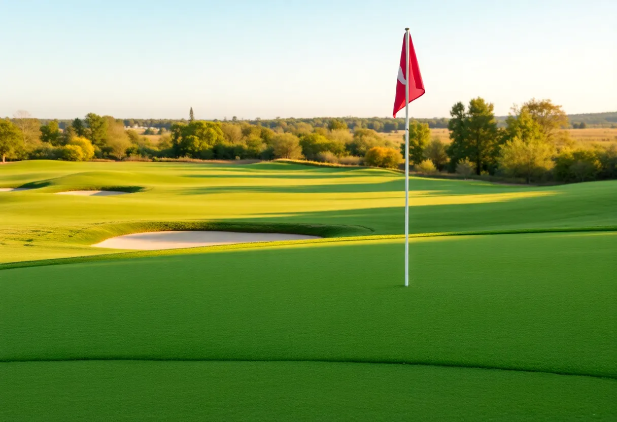 Close up of a beautiful golf course with lush landscaping