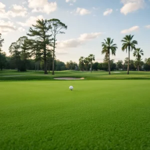 Close-up of a beautiful and lush golf course landscape