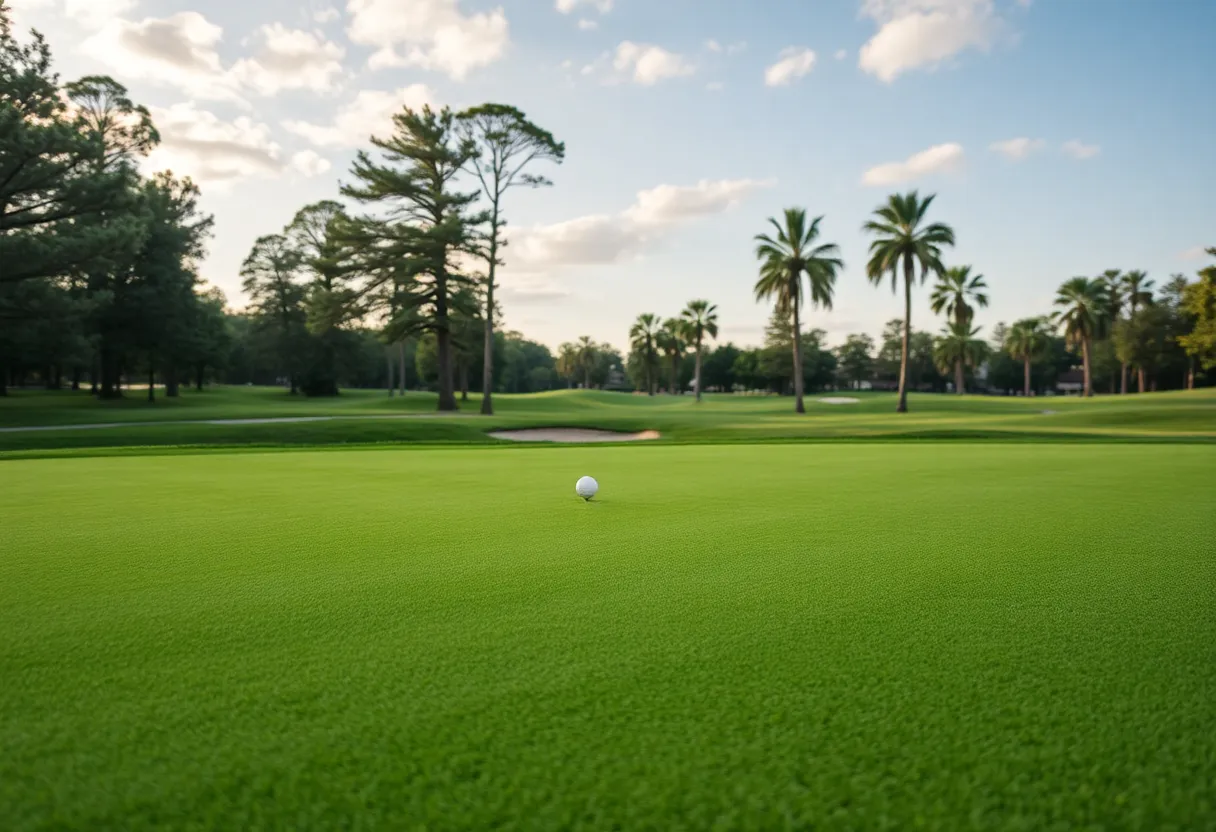 Close-up of a beautiful and lush golf course landscape